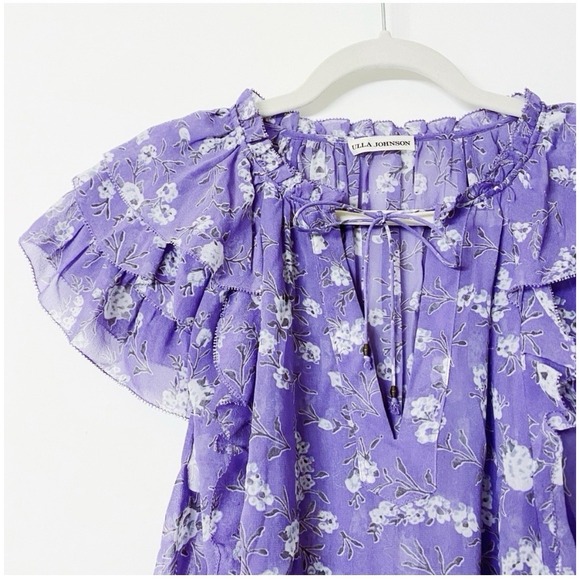 Ulla Johnson 100% Silk Ruffle Sleeve Peasant Blouse Top Floral Size 2 - Picture 2 of 8